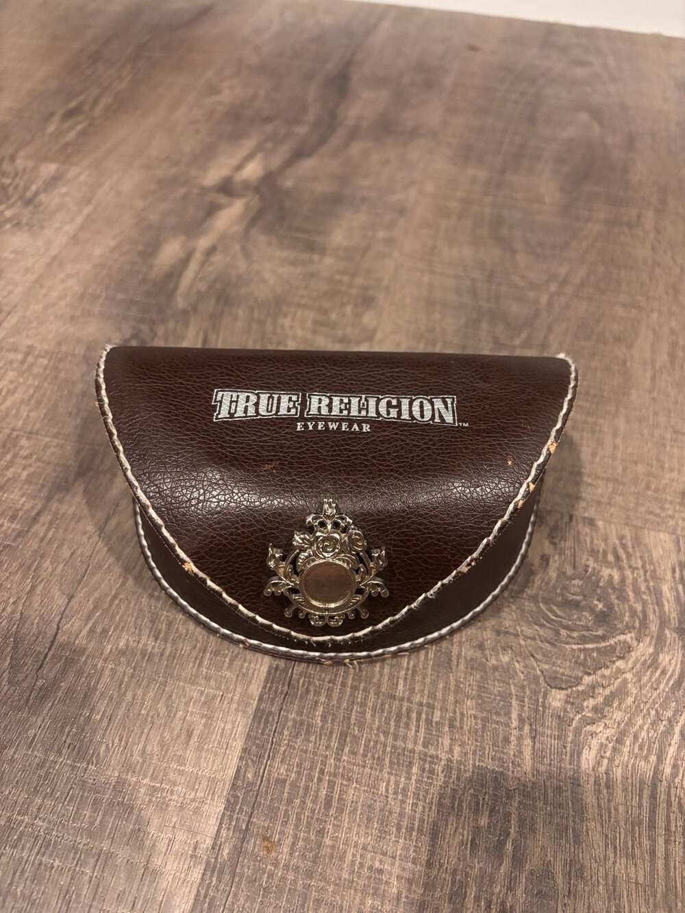 True Religion Eyewear Brown Leather Hard Shell Glasses and Sunglasses Case